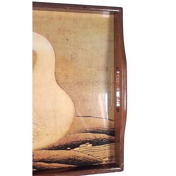 Vintage Wooden TV Tray White Swan Lap Desk Food Tray With Handles MCM 17"X12" - Picture 2 of 10